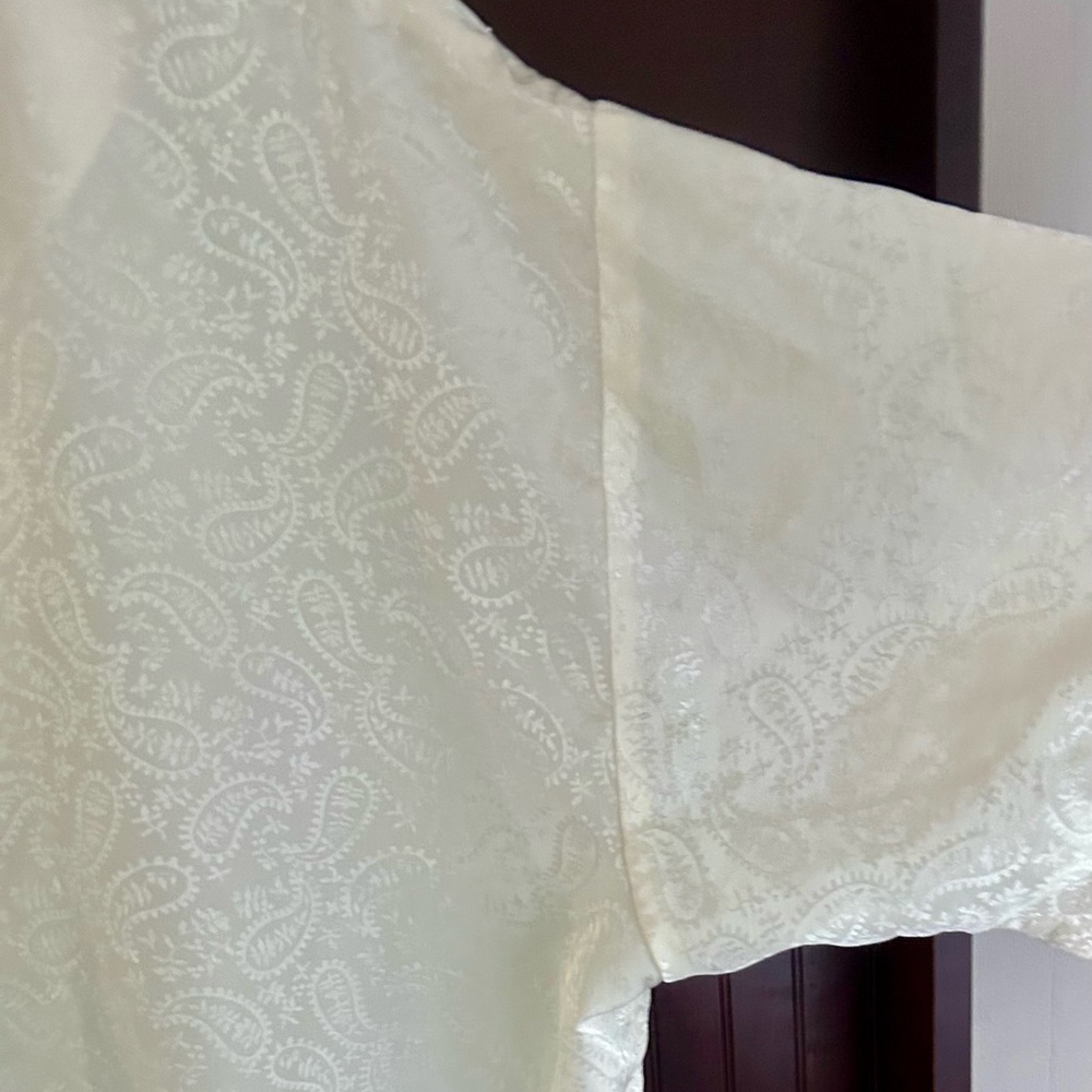 VINTAGE 90S LA NUIT Ivory Satin Jacquard Button Down Shirt Loungewear Top L / XL - Picture 11 of 14